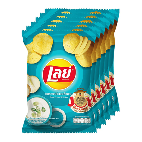 Lays ລົດຄຣີມຫົວຫອມ 42 g 1x6